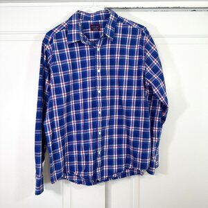 Untuckit 100% Cotton Men's Plaid Button Down Long Sleeve Shirt Blue/Red XL